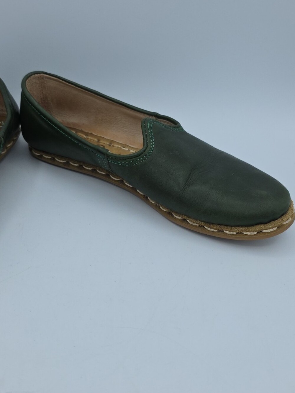 Sabah Denali Green Handmade Turkish Leather Slip On Boho Loafers Shoes Wms 39 - Picture 6 of 8